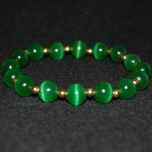 Green Cat Eye Bracelet,Green Bracelet,10mm Green Cat Beaded Bracelet,Special,Lov